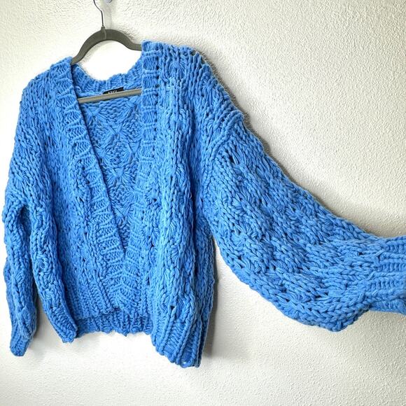 Vici Dusty Blue Chunky Knit Oversized Open Front Cardigan Sweater S - Picture 7 of 15
